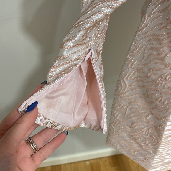 ASOS LUXE V Neck Puff Sleeve Corset Mini Jacquard Dress - Picture 7 of 10